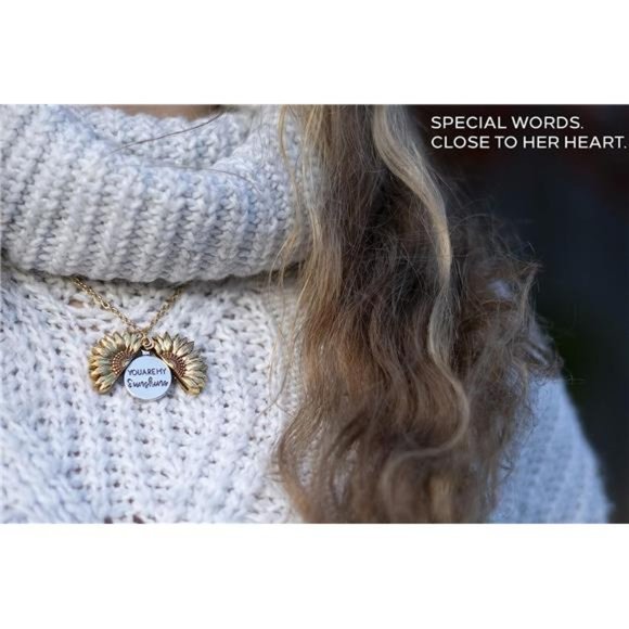 You are MySunshine Necklace-Sunflower NecklaceLocket with Engraved HiddenMessage - Picture 3 of 7
